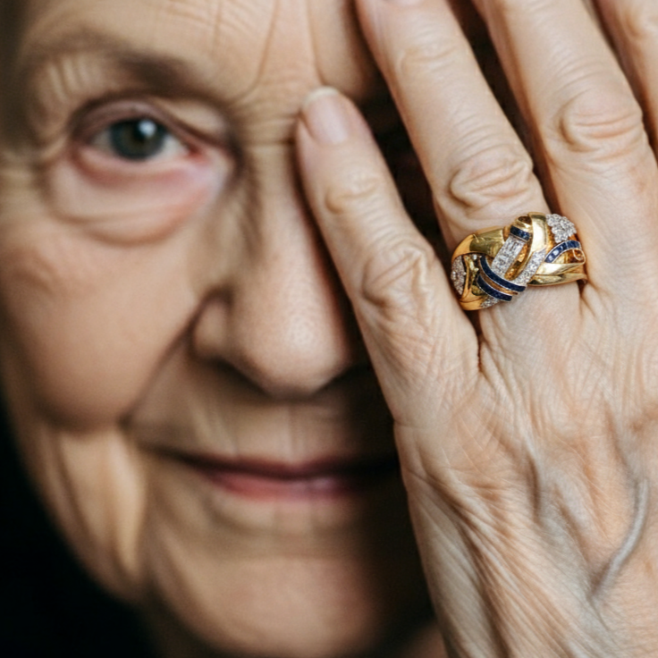 Vintage Gull Blå Zirkonia Ring