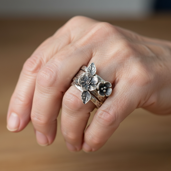 Vintage Blomst Sølv Lag Ring