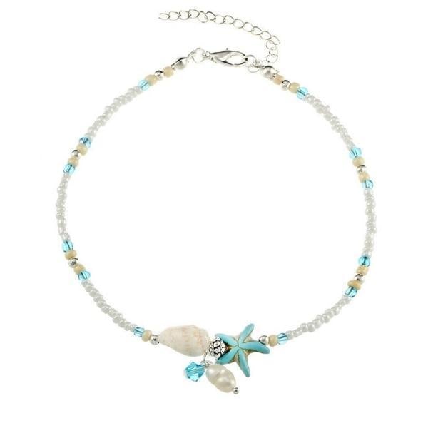 Stjerne- og skjellanklet armbånd med naturlige steiner