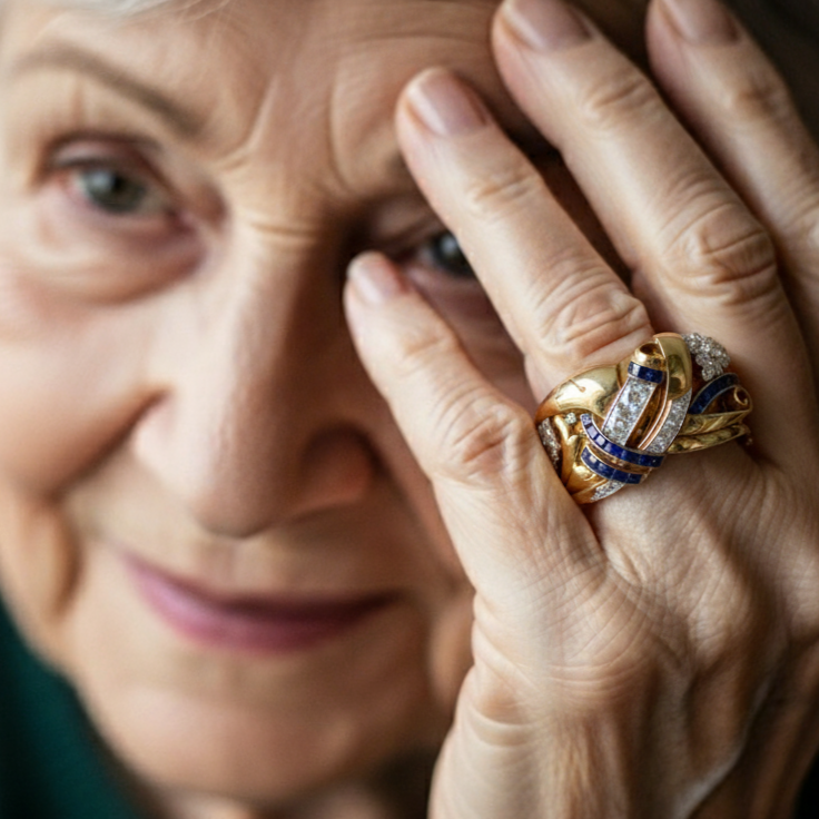 Vintage Gull Blå Zirkonia Ring