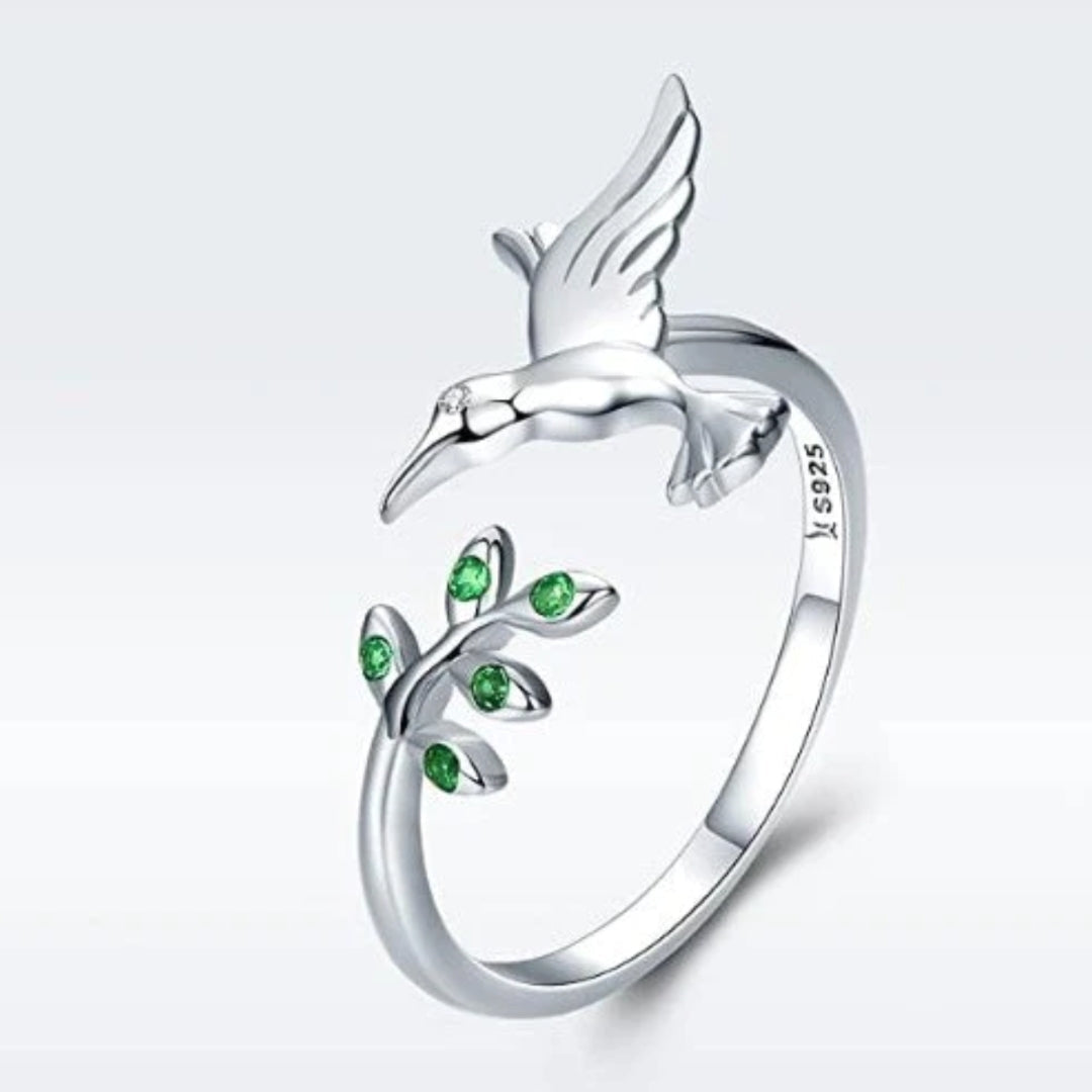 Kolibri Ring med Grønne Zirkoner i 925 Sterling Sølv