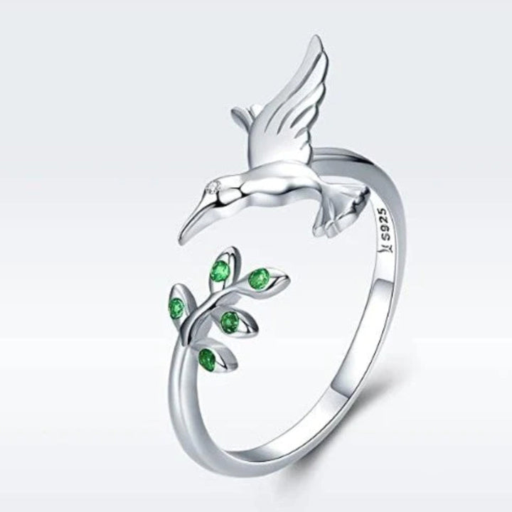 Kolibri Ring med Grønne Zirkoner i 925 Sterling Sølv