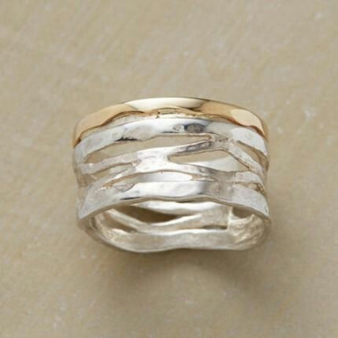 Vintage Gull & Sølv Hult Ring