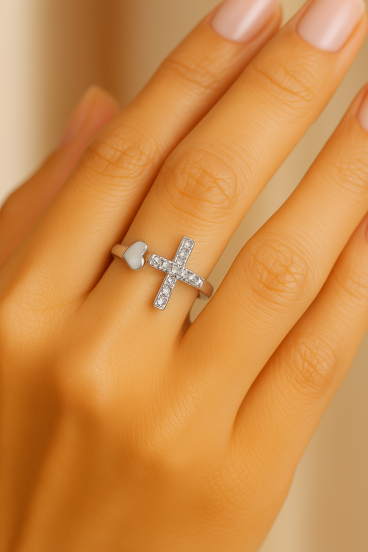 Vintage Kjærlighet Kors Sølv Justerbar Ring
