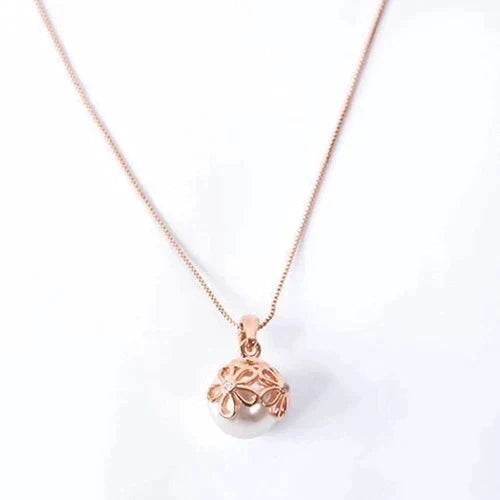 Sett med Halskjede + Øredobber med Perler i Roségull