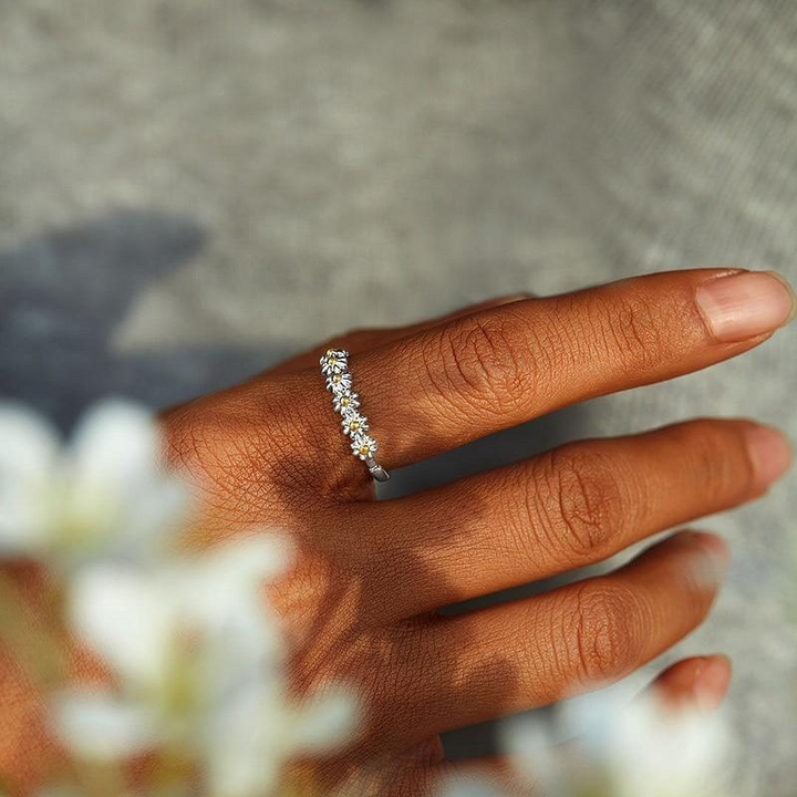 Justerbar Sølv- og Håndmalt Emalje Daisy Ring