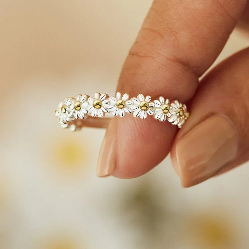 Justerbar Sølv- og Håndmalt Emalje Daisy Ring