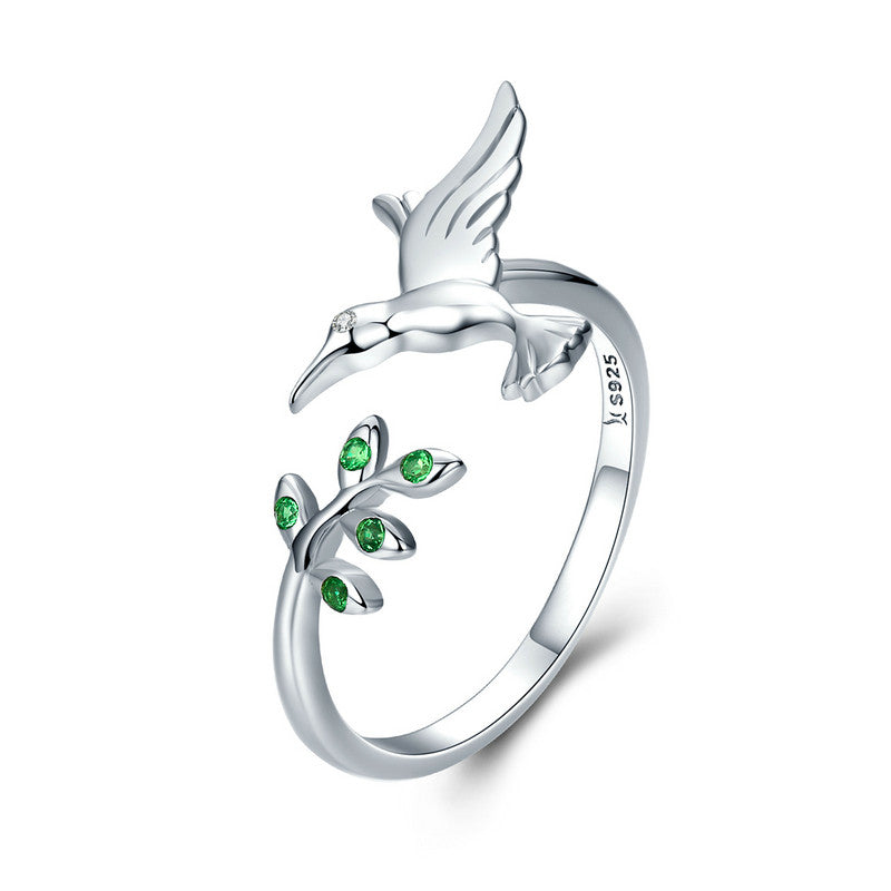 Kolibri Ring med Grønne Zirkoner i 925 Sterling Sølv