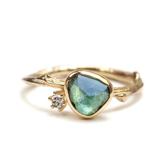 Vintage Gull Blå Stein Ring