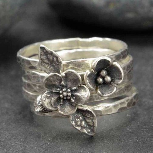 Vintage Blomst Sølv Lag Ring