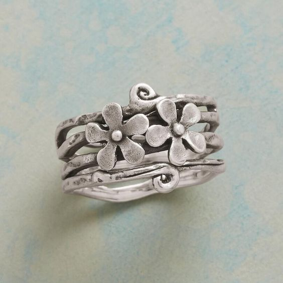 Vintage Blomst Sølv Lagdelt Ring