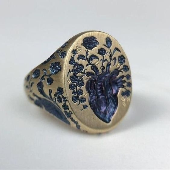 Vintage Blå Blomst Gull Ring