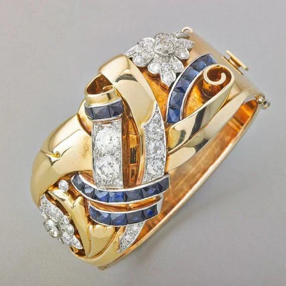 Vintage Gull Blå Zirkonia Ring