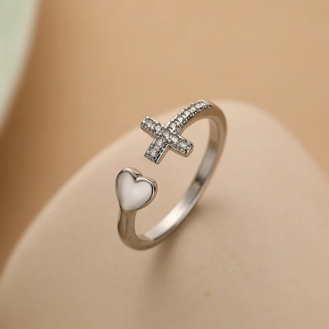 Vintage Kjærlighet Kors Sølv Justerbar Ring