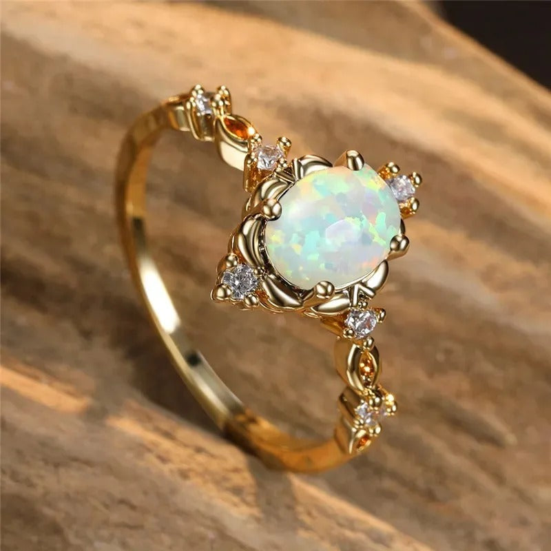 Håndlaget Gull Opal Edelstensring