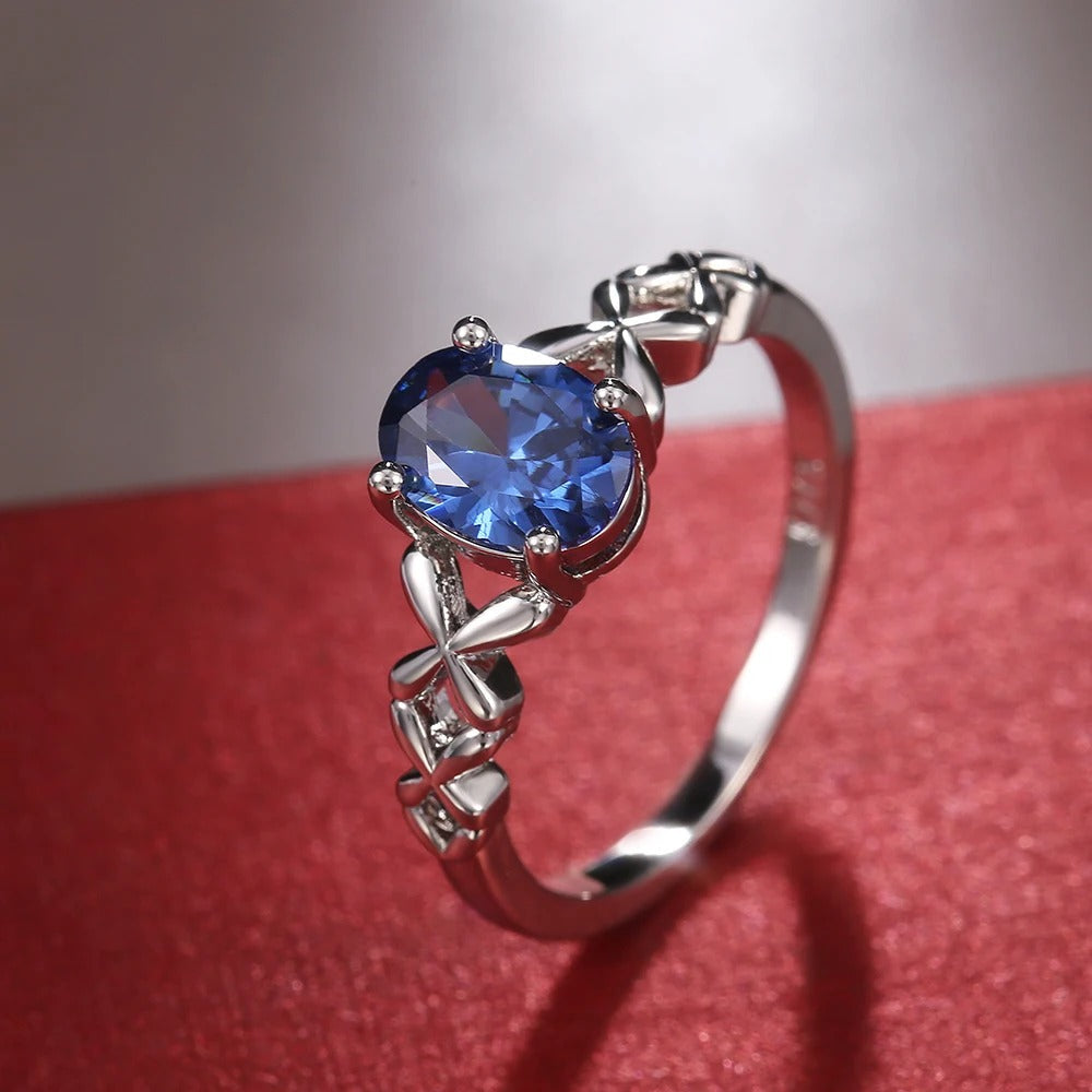 Vintage Blå Krystall Sølv Ring