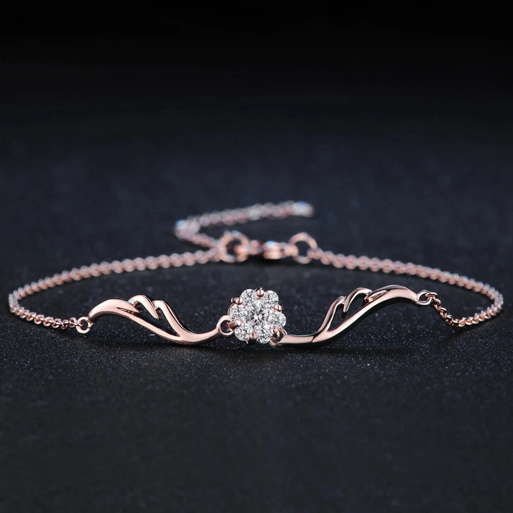 Klassisk Roségull Funklende Krystall Blomst Armbånd