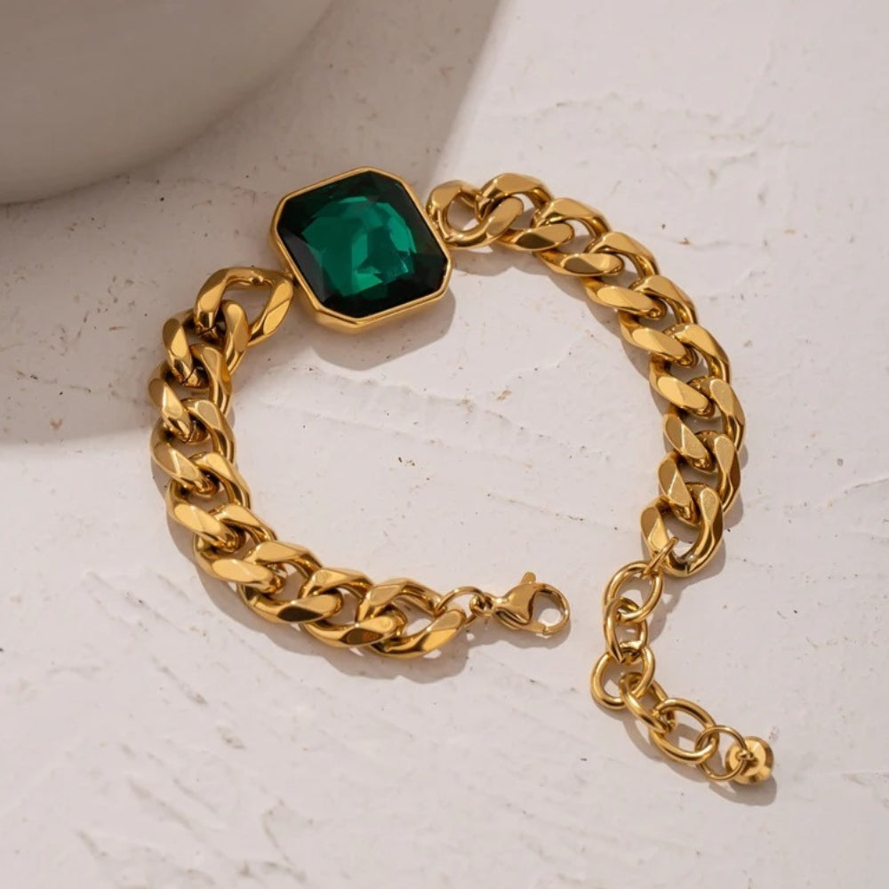 Vintage Gull Grønn Stein Kjede Armbånd