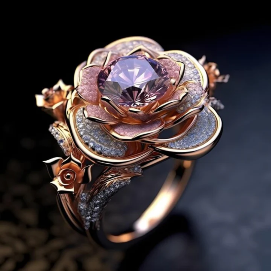 Lagdelte eksotiske blomster lyse ring